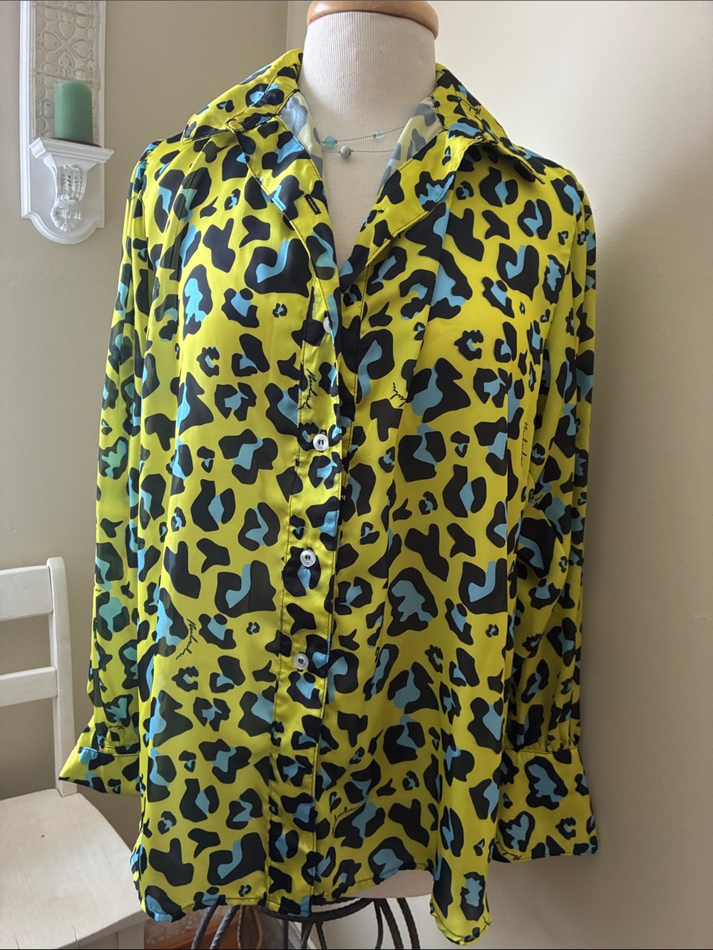 Yellow, Blue & Black Leopard-Print Resort Top